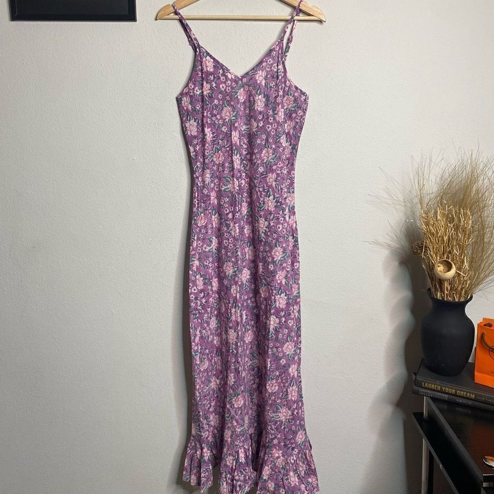 NEW Mille Resort Slip Dress Floral‎ Roma Ruffle Hem Midi Dress Purple Size S - Picture 2 of 5